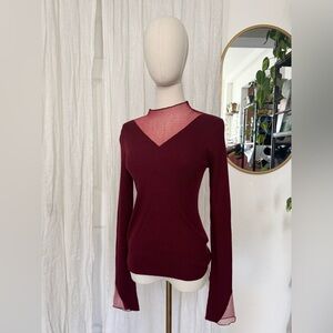 New Sheer Maroon Red Sweater Top